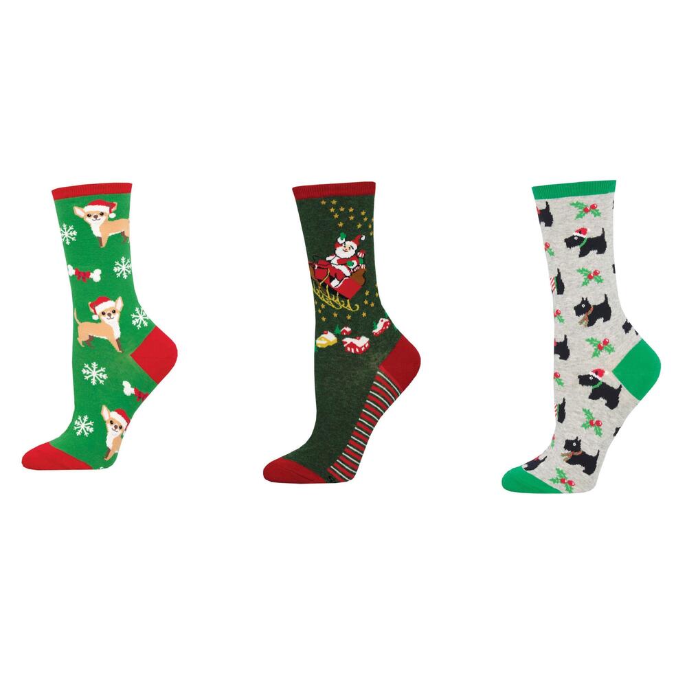 NEW SOCKSMITH women's festive chihuahua & sleighing it & festive scotties socks